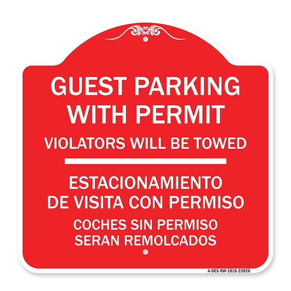Signmission Guest Parking with Permit Violators Will Be Towed Estacionamento De Visita Con Permis, RW-1818-23926 A-DES-RW-1818-23926 - main